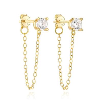 Elenza Sterling Zilveren Oorbellen met Ketting en Zirkonia - Goudkleurig