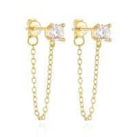 Elenza Sterling Zilveren Oorbellen met Ketting en Zirkonia - Goudkleurig - thumbnail