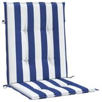 Stoelkussens 6 st lage rug gestreept stof wit en blauw - thumbnail
