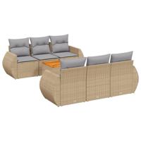 7-delige Loungeset met kussens poly rattan beige - thumbnail