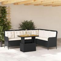 2-delige Loungeset met kussens poly rattan zwart - thumbnail