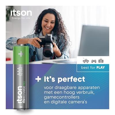 ITSON, gebruiksklare AAA Pro oplaadbare NiMH-batterijen, 930 mAh, verpakking van 8, ideaal voor camera's, gamecontrollers, kinderspeelgoed, HHR03-930IT/8CP