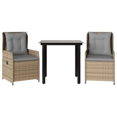 3-delige Tuinset met kussens poly rattan beige