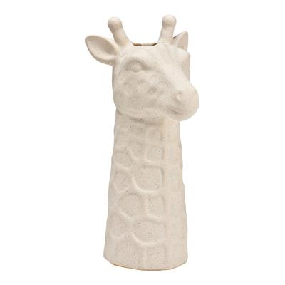 Vaas Giraffe Hoofd Zand-Finish van Keramiek, Wit (B/H/D) 14x26x12cm