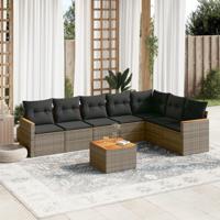 8-delige Loungeset met kussens poly rattan grijs - thumbnail