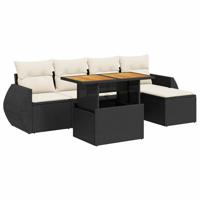 6-delige Loungeset met kussens poly rattan zwart - thumbnail