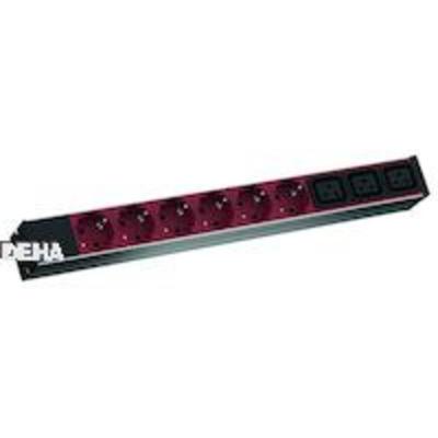 Bachmann 800.2333 19 inch Stekkerdoos voor patchkast 1 HE Geaarde contactdoos Grijs, Zwart, Rood