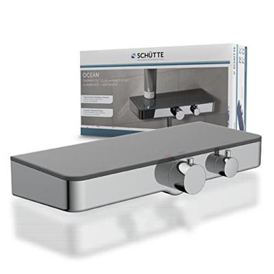 OCEAN thermostatische mengkraan douche met planchet, chroom-antraciet met hoogwaardige planchet van veiligheidsglas, ca. 35,0 x 14,0 cm extern lichaam gemaakt van ABS met een hoogwaardige merkca