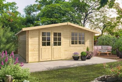 Tuindeco Leipzig Blokhut 6 500x400 cm 34 mm vuren blank- Zadeldak- Onbehandeld vurenhout- Tuindeco