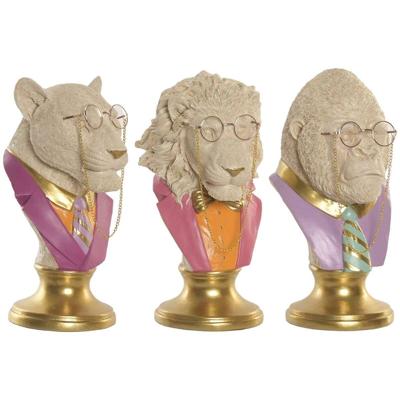 Decoratieve figuren Home ESPRIT Wit Multicolour Gouden Tijger Leeuw Gorilla (3 Stuks)