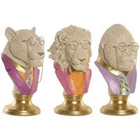 Decoratieve figuren Home ESPRIT Wit Multicolour Gouden Tijger Leeuw Gorilla (3 Stuks) - thumbnail