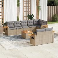 9-delige Loungeset met kussens poly rattan grijs - thumbnail