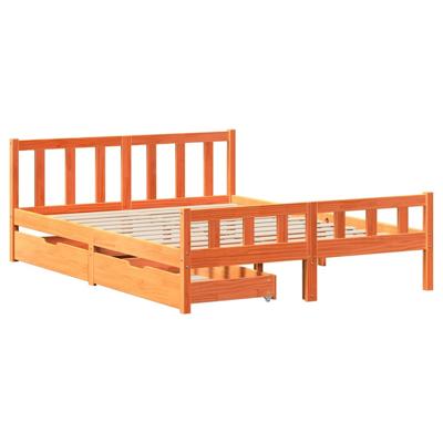 Bedframe zonder matras massief grenenhout wasbruin 160x200 cm