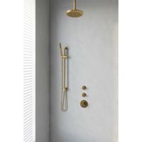 Regendoucheset Inbouw Brauer Gold Edition Thermostatisch 20 cm met Plafondarm, Glijstang en Handdouche Staaf Losse Stopkranen Geborsteld Goud Brauer - thumbnail