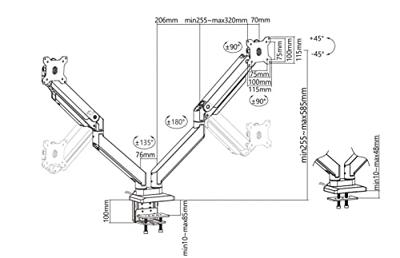 ROLINE LCD dubbele arm, tafelmontage, gasveer, elk 5 draaipunten, max. 15 kg, tot 35