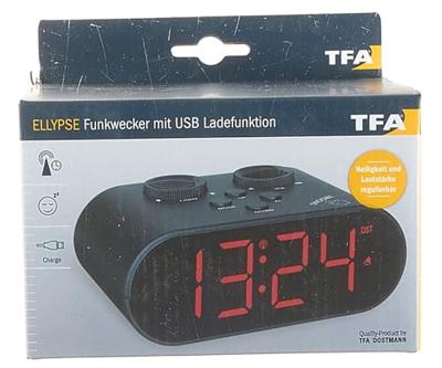 TFA Dostmann 60.2551.01 Wekker Zendergestuurd Zwart Alarmtijden 1 USB-aansluiting, Groot display