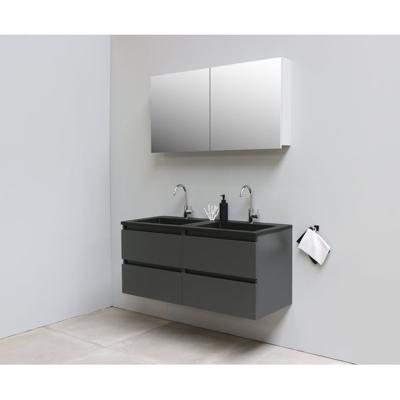 On-Line Badkamermeubelset - 120 cm - Voorgemonteerd - Ladestructuur - Acryl Wastafel - 2 Kraangaten - Spiegelkast - Mat Antraciet