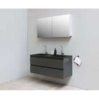 On-Line Badkamermeubelset - 120 cm - Voorgemonteerd - Ladestructuur - Acryl Wastafel - 2 Kraangaten - Spiegelkast - Mat Antraciet - thumbnail