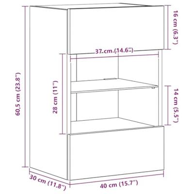Wandkasten met LED-verlichting voor tv 2 st 40x30x60,5 cm betongrijs