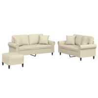 3-delige Loungeset met kussens kunstleer crèmekleurig - thumbnail