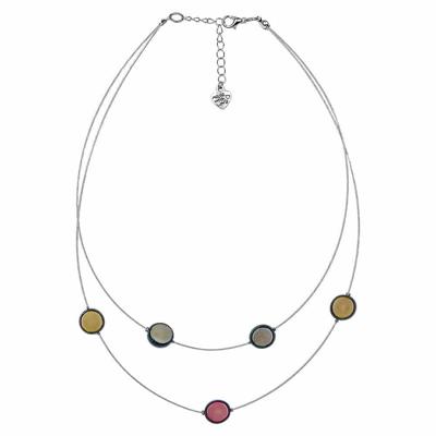 Meerkleurige Dubbele Rij Palmnoot Ketting met Yokomeshi