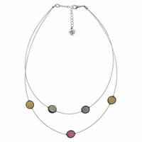 Meerkleurige Dubbele Rij Palmnoot Ketting met Yokomeshi - thumbnail