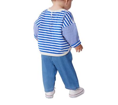 Baby T-shirt van katoen met lange mouwen, gestreept PETIT BATEAU blauw