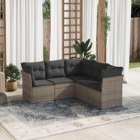5-delige Loungeset met kussens poly rattan grijs - thumbnail