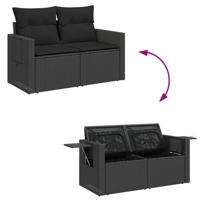 9-delige Loungeset met kussens poly rattan zwart - thumbnail