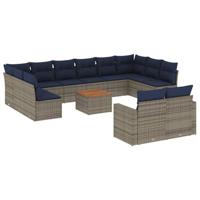 13-delige Loungeset met kussens poly rattan grijs - thumbnail