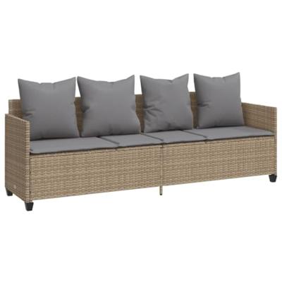 Ligbed met kussens poly rattan beige