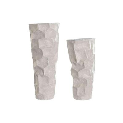 Set van 2 Vazen Home ESPRIT Beige Metaal Modern 20 x 20 x 48 cm 19 x 19 x 48 cm (2 Onderdelen)