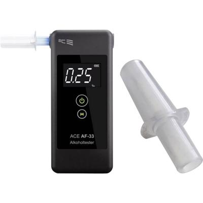 ACE AF-33 Alcoholtester Donkergrijs 0.00 tot 5.00 ‰ Incl. display ACE AF-33 Alcoholtester Donkergrijs 0.00 tot 5.00 ‰ Incl. display