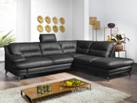 Converteerbare hoekbank BOLOSS met longchair rechts eco-leder zwart - thumbnail