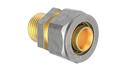 Kirchhoff Messing overgangsstuk, vernikkeld, 16 mm x 1/2"ET, klemkoppeling voor meerlagenbuis - 988905155