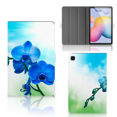 Samsung Galaxy Tab S6 Lite | S6 Lite (2022) Tablet Cover Orchidee Blauw - Cadeau voor je Moeder Samsung Galaxy Tab S6 Lite | S6 Lite (2022) Tablet Cover Orchidee Blauw - Cadeau voor je Moeder