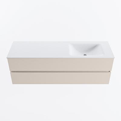 MONDIAZ VICA 150cm badmeubel onderkast Linen 2 lades. Wastafel CLOUD rechts 1 kraangat, kleur Talc.