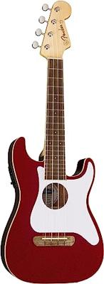 Fender Fullerton Strat Uke WN White Pickguard Candy Apple Red elektrische-akoestische concert ukelele