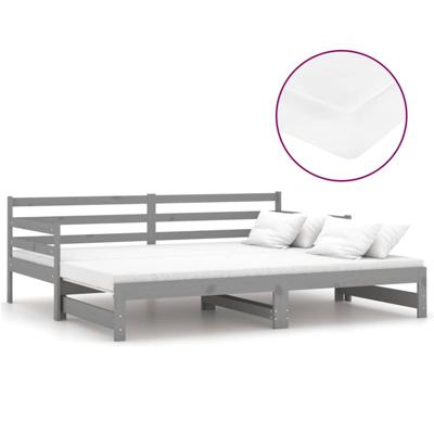 Slaapbank uitschuifbaar massief grenenhout grijs 2x(90x200) cm