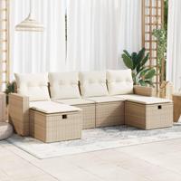 6-delige Loungeset met kussens poly rattan beige - thumbnail