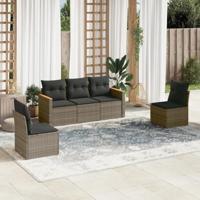 5-delige Loungeset met kussens poly rattan grijs - thumbnail