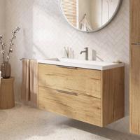 Saqu Lima ondiep badmeubel incl. glans witte wastafel 80x40x64cm eiken marcato - rvs greep - thumbnail