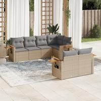 7-delige Loungeset met kussens poly rattan beige - thumbnail