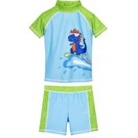 Playshoes tweedelige zwemsuit Dino Blauw Groen-74-80 - thumbnail