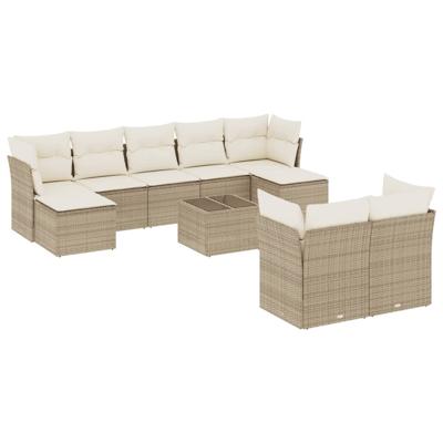 9-delige Loungeset met kussens poly rattan beige
