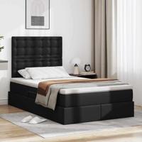 Opbergbed met LED met matras Zwart 120 x 190 cm Nep Leer - thumbnail