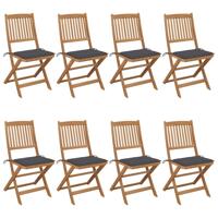 Tuinstoelen 8 st inklapbaar met kussens massief acaciahout - thumbnail