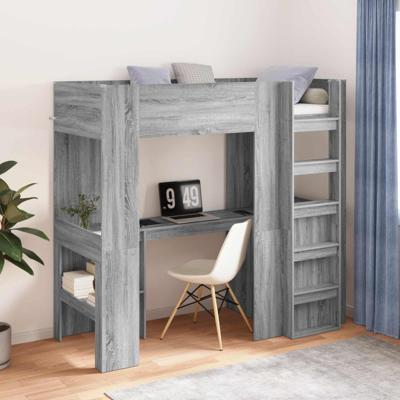 Loft Bedframe met Bureau Grijs Sonoma 100 x 200 cm Bewerkt hout