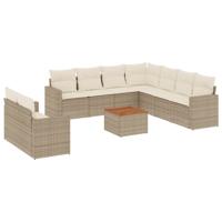 10-delige Loungeset met kussens poly rattan beige - thumbnail