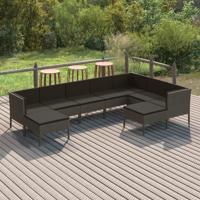 9-delige Loungeset met kussens poly rattan grijs - thumbnail